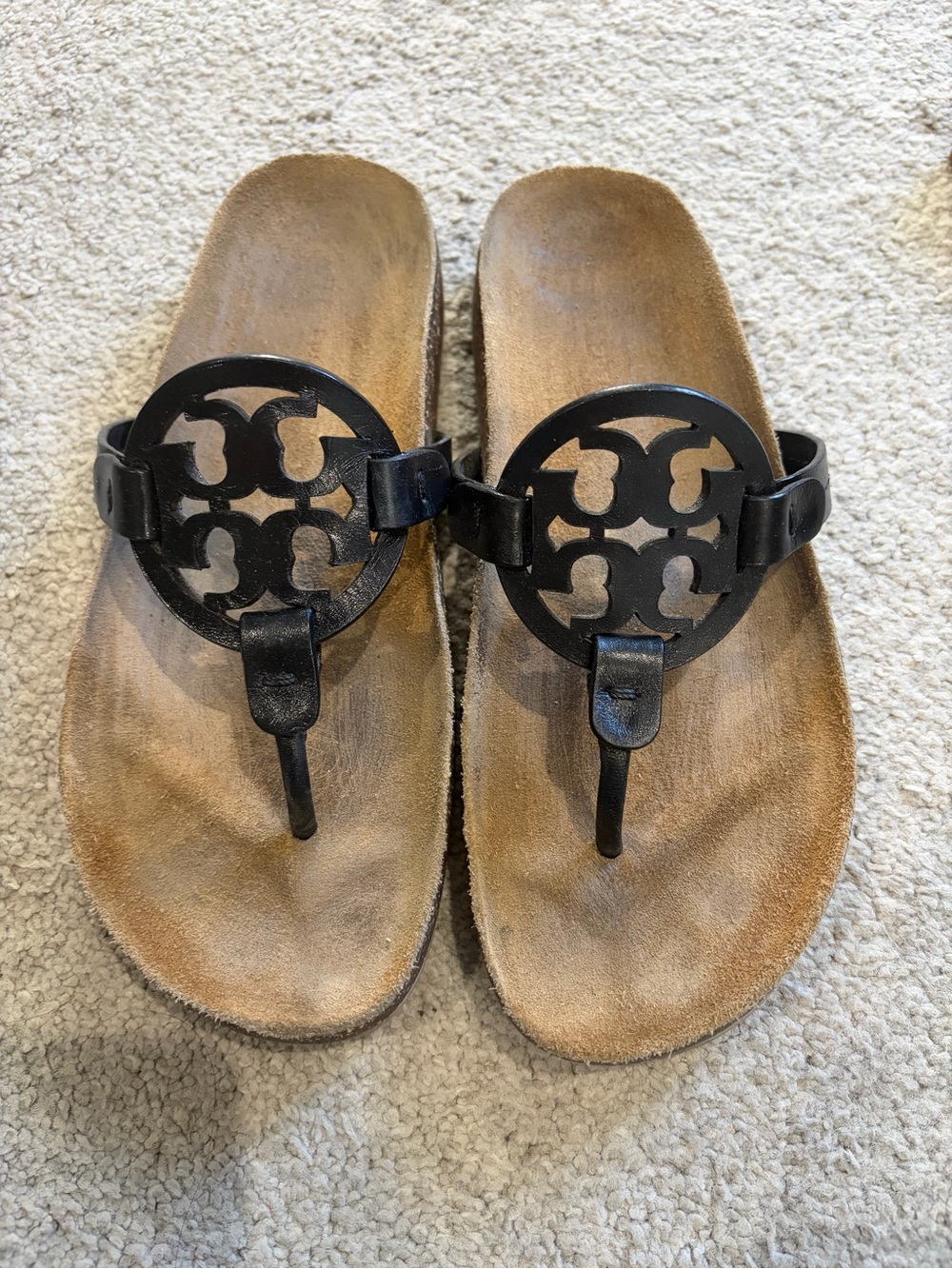 Tory Burch Black Leather Miller Thong Sandals, Women’s Arch Support Cork Sandals